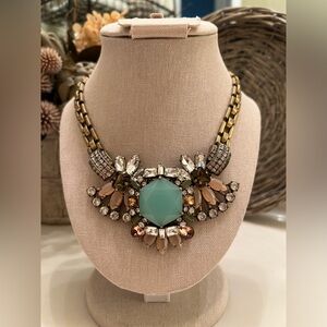 Vintage JCrew Necklace. Floral Stone Design, multi colored. Brushed Gold Chain